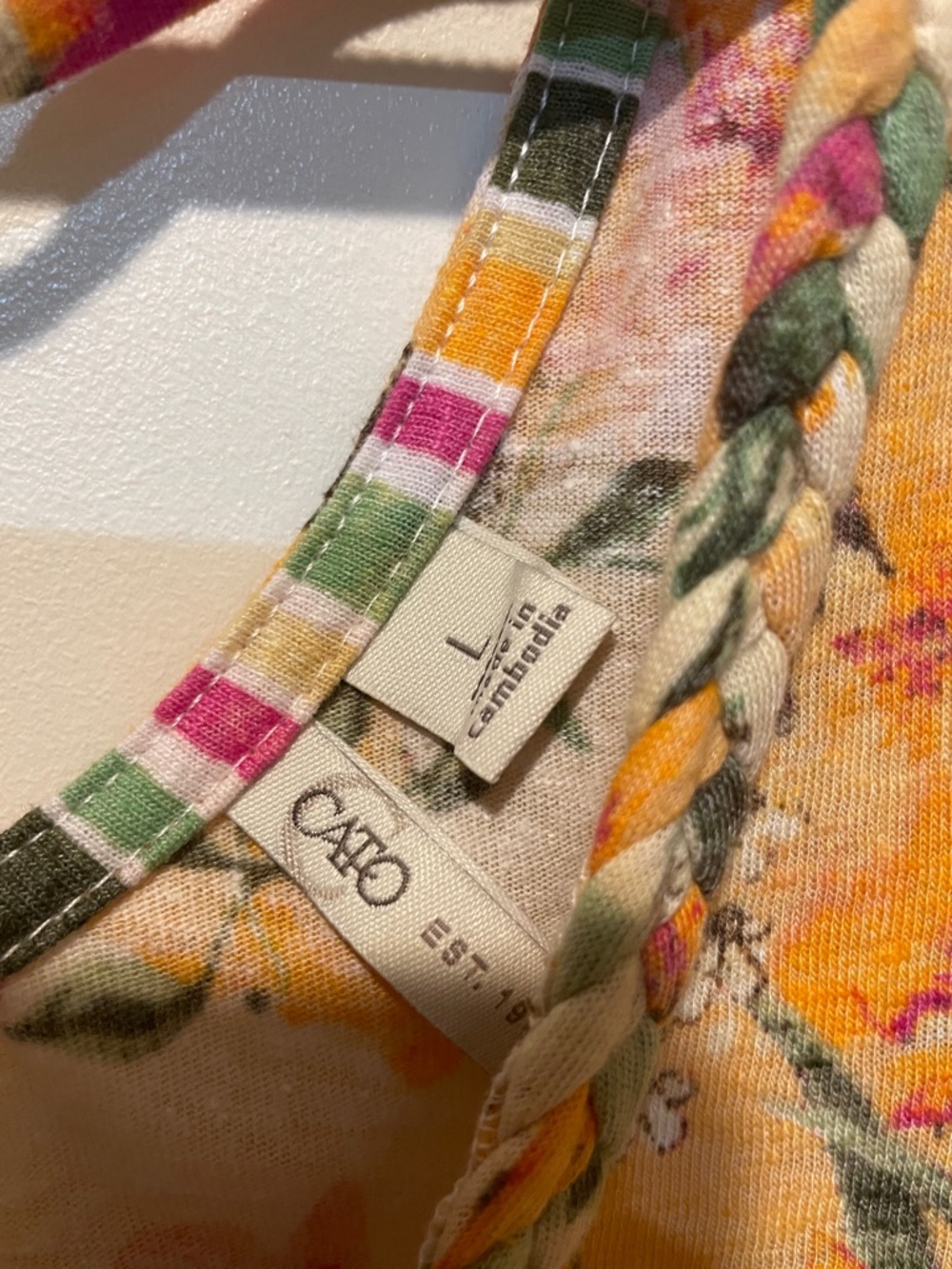 Cato Floral & Stripe V-Neck Tank Top - Pink, Green & Yellow - Picture 2 of 5